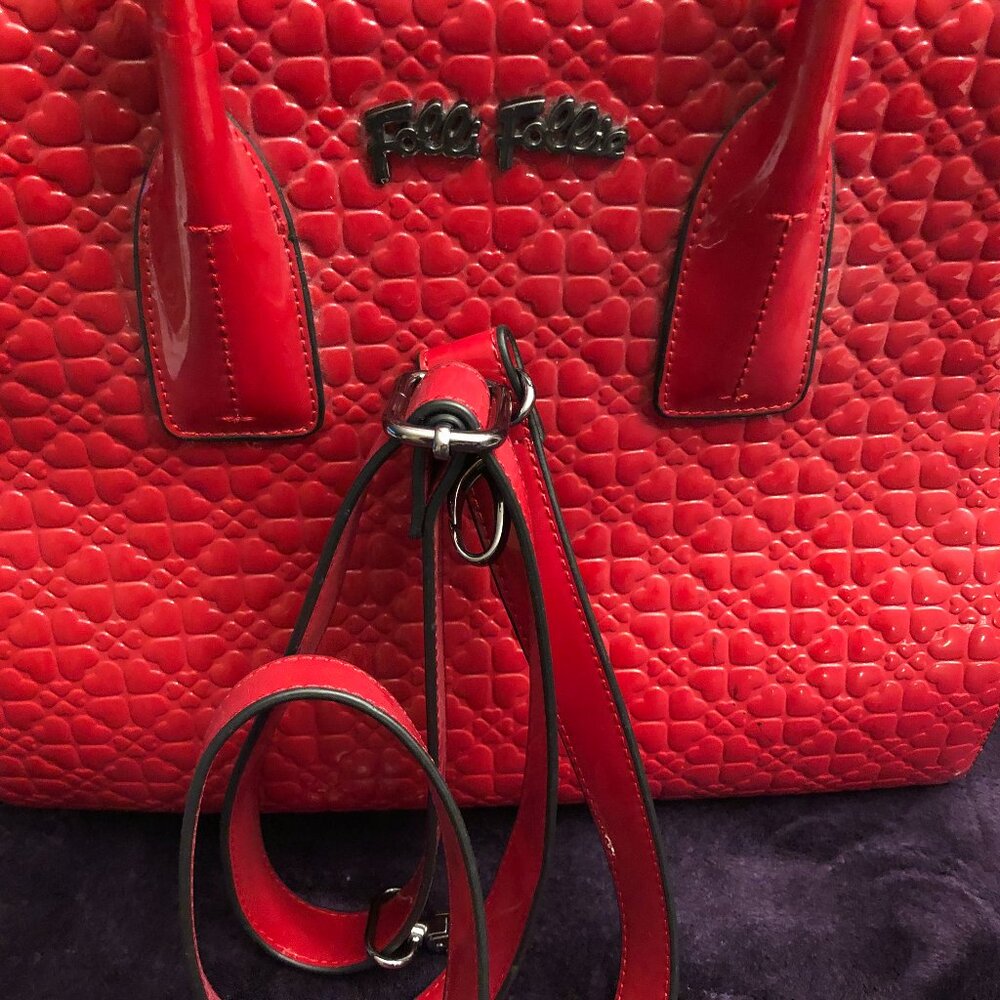 AUTHENTIC Big Folli Follie Red Hearts Patent Handbag.